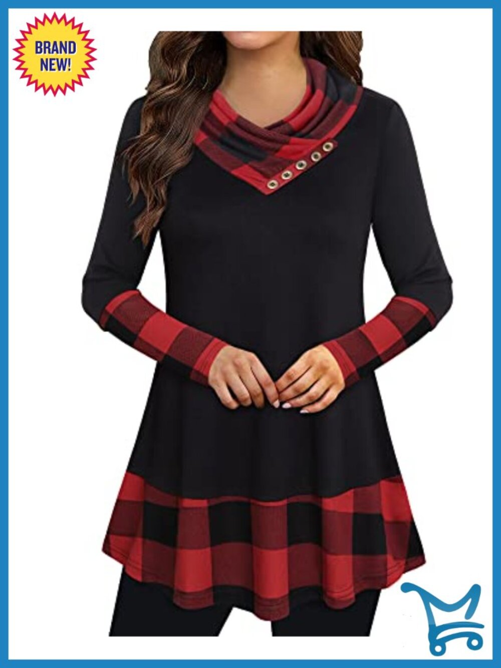 Cowl Neck Long Sleeve Tunic A-Line Pullover Blouse Casual Swing Top